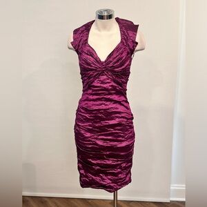 NICOLE MILLER MAGENTA RUCHED METALLIC DRESS BT0239 Retail $430 Sz 4